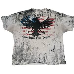 Vintage Tapout Mens T-Shirt Black Skeleton red white blue flag.  AOP. *read
